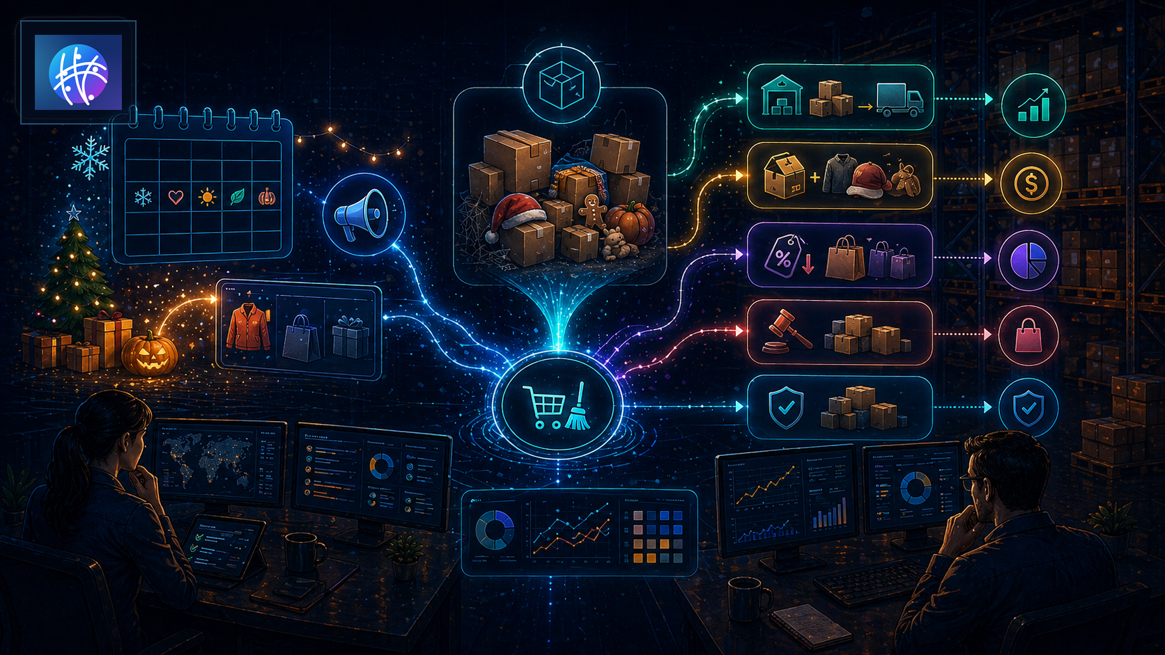 Dead Stock Management for Seasonal Products and Promotions premium ecommerce inventory operations hero image with Meshline logo