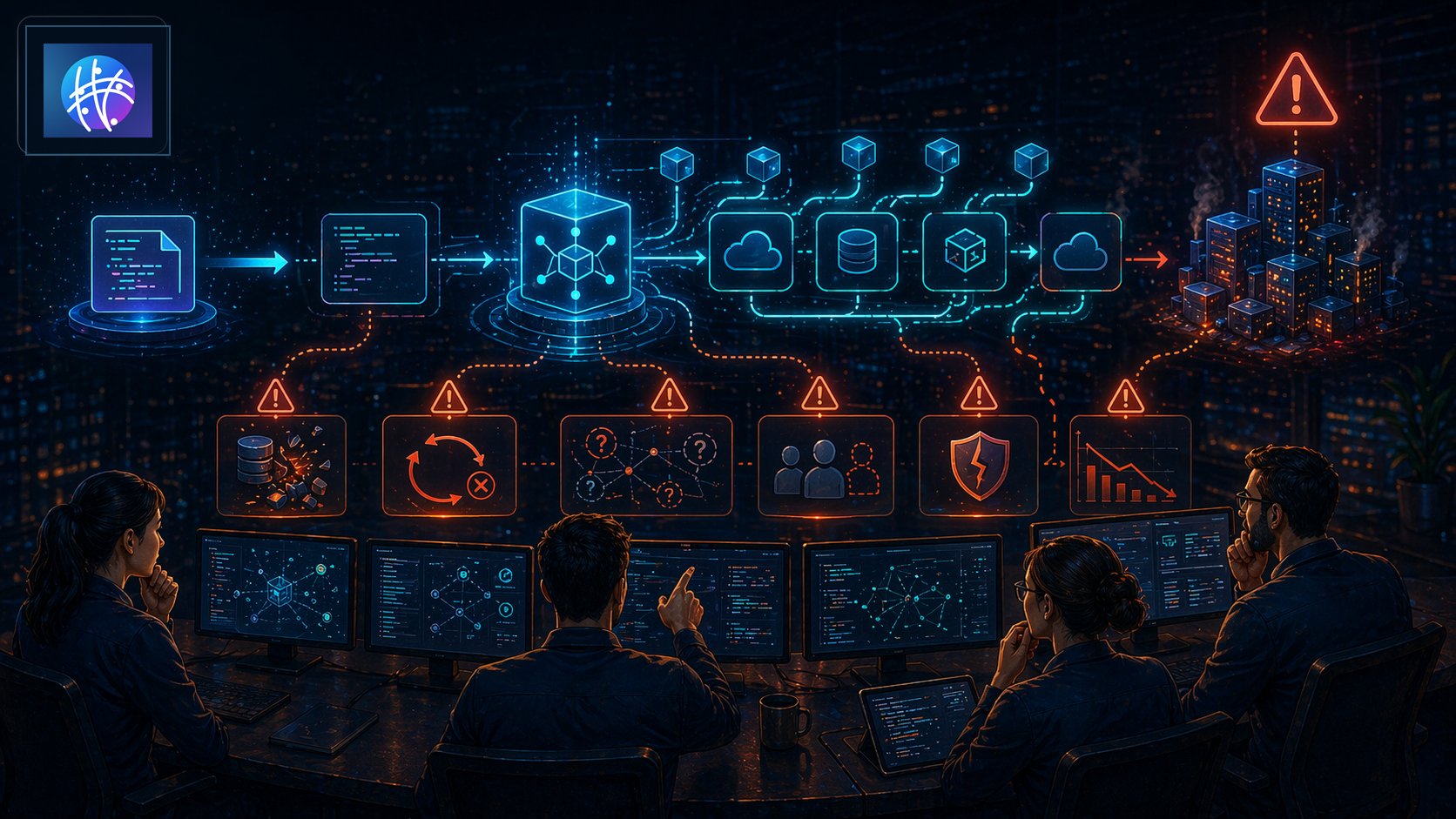 Infrastructure Automation Risks: What Breaks When Scripts Become Production premium infrastructure automation hero image with Meshline logo