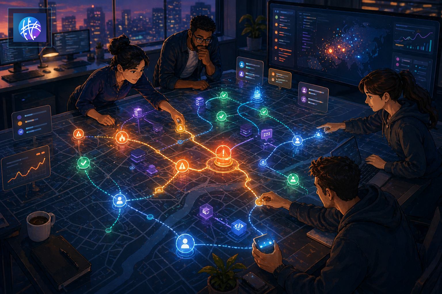 What Is Event Correlation? A Practical Guide for Operations Teams cinematic event correlation operations map hero image with Meshline logo