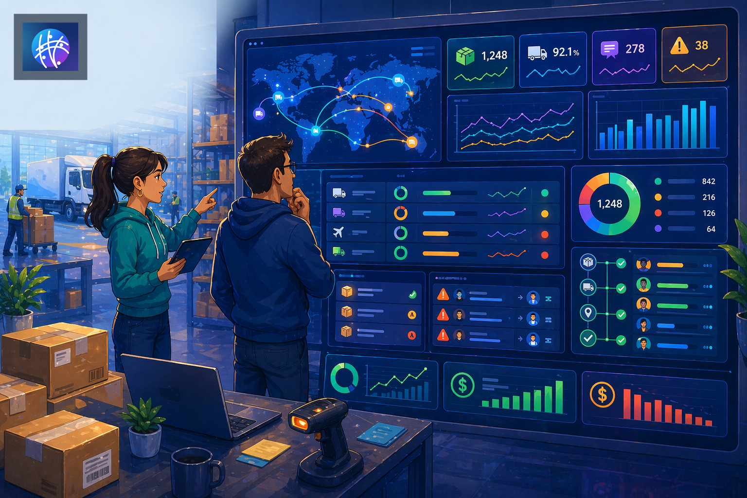 How to Build a Shipment Tracking Dashboard for Ecommerce Operations cartoon ecommerce operations hero image with Meshline logo