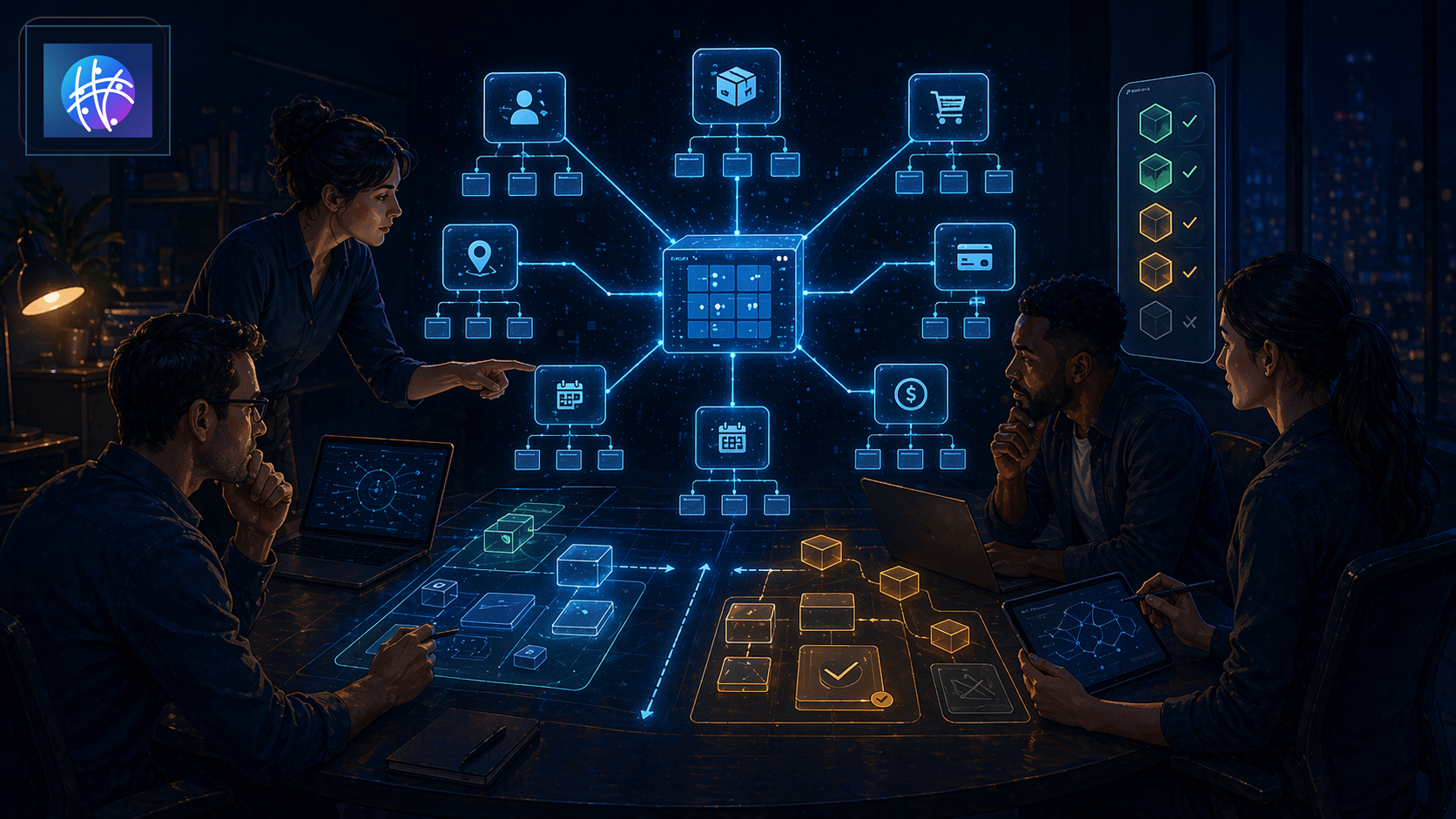 Snowflake Schema Data Warehouse Design for Lean Teams premium data warehouse schema hero image with Meshline logo