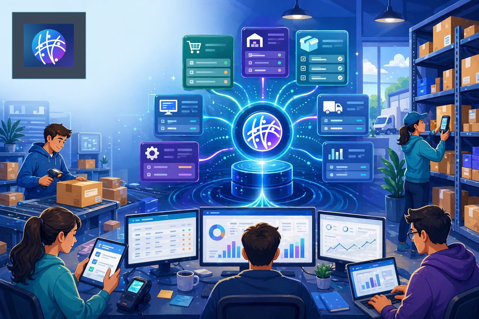 What Is Inventory Reconciliation? A Practical Guide for Ecommerce Teams cartoon ecommerce operations hero image with Meshline logo